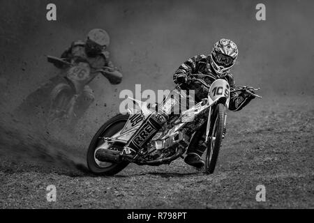 Motorbike riders compete at Grass track motorbike racing at Gawsworth, Cheshire Stock Photo