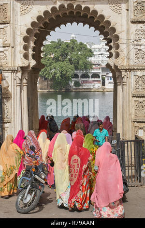 A group of women entering a gate in Udaipur, India. Stock Photo