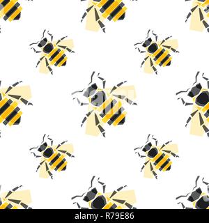 Seamless pattern with bees vector illustration . For the packaging of creams, cosmetics, food, bee venom to treat. Wrap bee products, fashion textile, Stock Vector