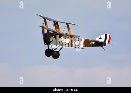 Sopwith Triplane flying at the 2018 Military Pageant Airshow at Old Warden Stock Photo
