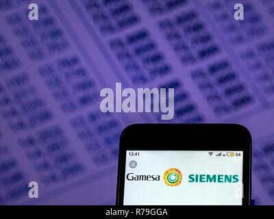 Siemens Gamesa Renewable Energy logo seen displayed on smart phone. Stock Photo