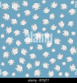 Blue funny fish seamless pattern Stock Vector