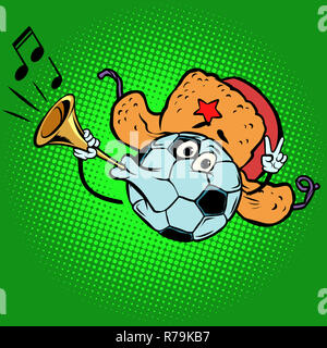 Russian Fan horn, loud sound. Character soccer ball football Stock Photo