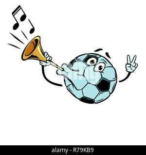 Fan horn, loud sound. Character soccer ball football. Isolate on Stock Photo