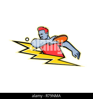 Table Tennis Player Lightning Bolt Mascot Stock Photo