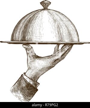 https://l450v.alamy.com/450v/r79pg2/waiter-hand-holding-cloche-serving-plate-vintage-sketch-vector-illustration-r79pg2.jpg