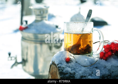 Still life with tea on the bliss Stock Photo