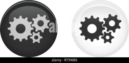 Simple settings 3d button. Gears/Cog wheel symbol in circle. Dark and light version. Stock Vector