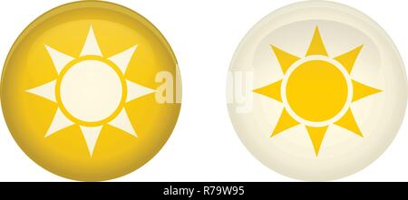 Simple sun button. Round with rays symbol in circle. Yellow and white version. Stock Vector