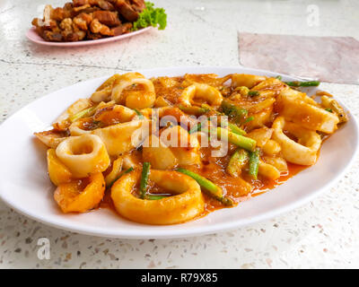 Stir-Fried Squid with Salted Eggs ,Thai Food. Stock Photo