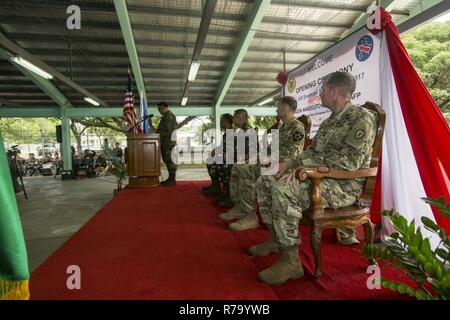 Philippine Army Col. Laurence Mina delivers his remarks during the opening ceremony of Balikatan 2017 at Fort Magsaysay in Santa Rosa, Nueva Ecija, May 8, 2017. Mina is Deputy Assistant Chief of Staff for Training and Education Staff, Philippine Army. Balikatan is an annual U.S.-Philippine bilateral military exercise focused on a variety of missions including humanitarian and disaster relief, counterterrorism, and other combined military operations. Stock Photo