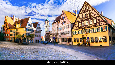 Traditional colorful houses in Dinkelsbuhl village,Bavaria,Germany. Stock Photo