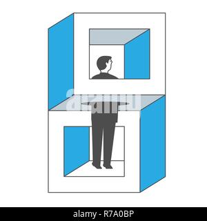 Businessman Standing in impossible object and looking out. Stock Vector