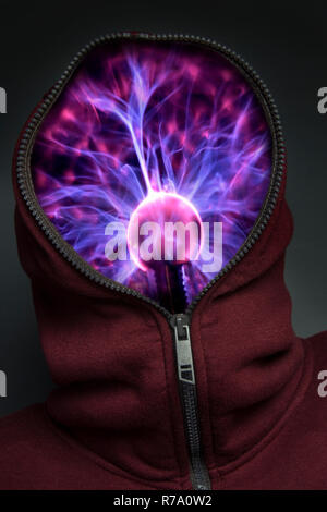 Concept - Electronic brain in hoody. Stock Photo