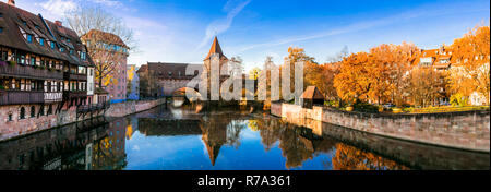 Beautiful Nuremberg town,view with traditional houses and river,Bavaria,Germany. Stock Photo