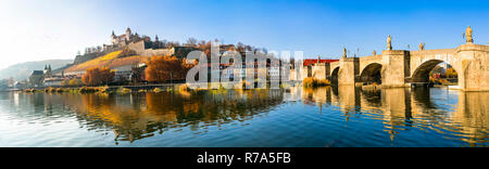 Beautiful Wurzburg town,view with old bridge and medieval castle,Bavaria,Germany. Stock Photo