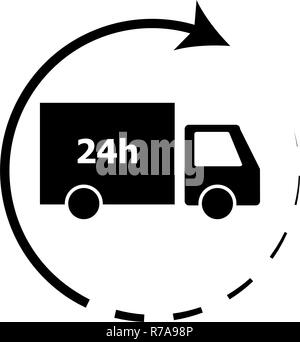 24-hour delivery icon illustration vector. Truck lorry free shipping, delivery guarantee transportation Stock Vector