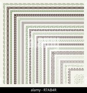 Set of decorative seamless ornamental border with corner Stock Vector