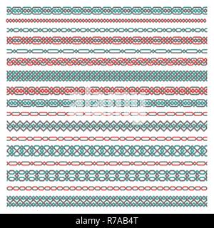 A large set of seamless borders of interwoven tapes Stock Vector