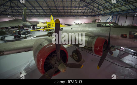 RAF Museum, London, UK. 8 December, 2018. To celebrate 100 years since the formation of the RAF, RAF Museum London offer visitors the last chance to get a closer look inside 14 cockpits and vehicles from the RAF Museum collection including a Hawker Hurricane, Hawker Typhoon, Liberator, Stuka and Bristol Beaufort. Not included in the cockpit event is this Flying Fortress B-17. Credit: Malcolm Park/Alamy Live News. Stock Photo