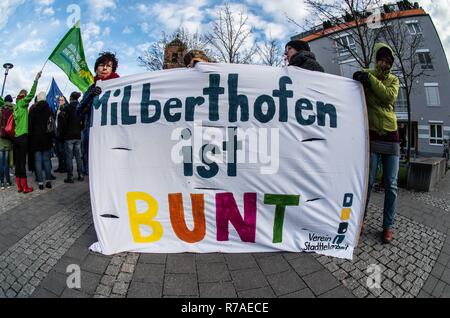 Munich, Bavaria, Germany. 8th December, 2018. Demonstrators from the Milberthofen district of Munich. Pegida Dresden in Munich, the self-proclaimed original Pegida, organized a rally in the city's Milberthofen district in front of the Dankeskirche (Thanks Church) of Munich. Headed by Michael Stuerzenberger, the group rallied against the United Nations Migration Pact. Speaking with Stuerzenberger was Gernot Tege Credit Credit: ZUMA Press, Inc./Alamy Live News