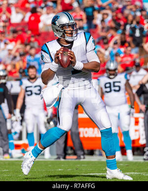 Tampa, Florida, USA. 02nd Dec, 2018. Carolina Panthers quarterback Cam Newton (1) during the game between the Carolina Panthers and the Tampa Bay Buccaneers at Raymond James Stadium in Tampa, Florida. Del Mecum/CSM/Alamy Live News Stock Photo