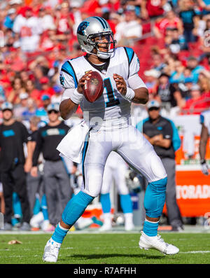 Tampa, Florida, USA. 02nd Dec, 2018. Carolina Panthers quarterback Cam Newton (1) during the game between the Carolina Panthers and the Tampa Bay Buccaneers at Raymond James Stadium in Tampa, Florida. Del Mecum/CSM/Alamy Live News Stock Photo