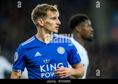 Leicester, UK. 8th Dec 2018. Marc Albrighton of Leicester City during the Premier League match between Leicester City and Tottenham Hotspur at the King Power Stadium, Leicester, England on 8 December 2018. Photo by Matthew Buchan.  Editorial use only, license required for commercial use. No use in betting, games or a single club/league/player publications. Credit: UK Sports Pics Ltd/Alamy Live News Stock Photo