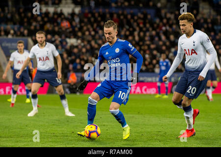 Leicester, UK. 8th Dec 2018. James Maddison of Leicester City during the Premier League match between Leicester City and Tottenham Hotspur at the King Power Stadium, Leicester, England on 8 December 2018. Photo by Matthew Buchan.  Editorial use only, license required for commercial use. No use in betting, games or a single club/league/player publications. Credit: UK Sports Pics Ltd/Alamy Live News Stock Photo