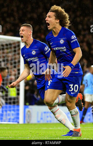 London, UK. 8th Dec 2018. David Luiz of Chelsea (30) celebrates after scoring his team's second goal. Premier League match, Chelsea v Manchester City at Stamford Bridge in London on Saturday 8th December 2018.  this image may only be used for Editorial purposes. Editorial use only, license required for commercial use. No use in betting, games or a single club/league/player publications. pic by Steffan Bowen/ Andrew Orchard sports photography/Alamy Live news