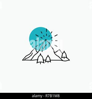 hill, landscape, nature, mountain, fireworks Line Icon Stock Vector
