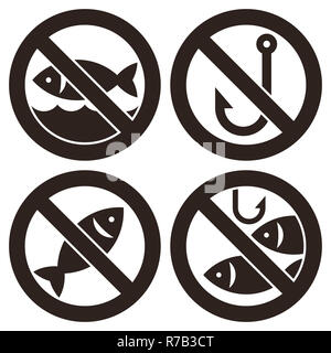 No fishing sign set. No fishing allowed sign isolated on white background Stock Photo