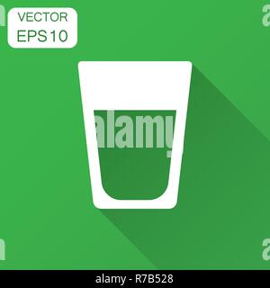 Water glass icon in flat style. Soda glass vector illustration with long shadow. Liquid water business concept. Stock Vector