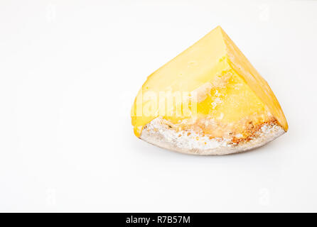 Piece of Turkish traditional old cheese. ( Aged kashar ) on white background Stock Photo