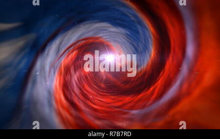 Travel by time tunnel. Abstract concept of wormhole, time vortex, science and physics 3D illustration. Stock Photo