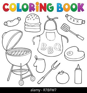 Coloring book barbeque set 1 Stock Photo