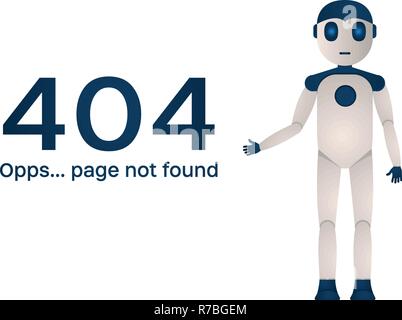 Page Not Found Error 404. The robot shows an error vector illustration on a white background. Stock Vector