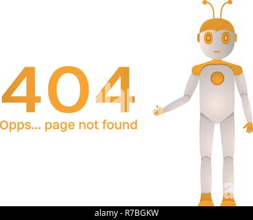 Page Not Found Error 404. The robot shows an error vector illustration on a white background. Stock Vector