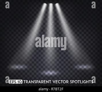 White Transparent Vector Spot Lights / Spotlights Effect For Party, Scene, Stage, Gallery or Holiday Design Stock Vector