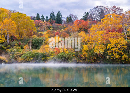 Autumn Onsen Lake Aomori Japan Stock Photo