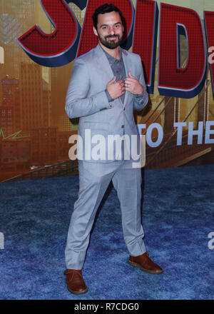 WESTWOOD, LOS ANGELES, CA, USA - DECEMBER 01: Actor Jake Johnson arrives at the World Premiere Of Sony Pictures Animation And Marvel's 'Spider-Man: Into The Spider-Verse' held at the Regency Village Theatre on December 1, 2018 in Westwood, Los Angeles, California, United States. (Photo by Xavier Collin/Image Press Agency) Stock Photo