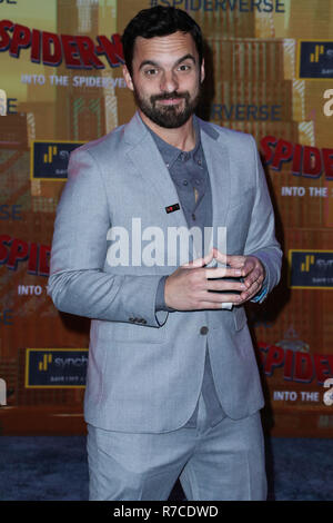 WESTWOOD, LOS ANGELES, CA, USA - DECEMBER 01: Actor Jake Johnson arrives at the World Premiere Of Sony Pictures Animation And Marvel's 'Spider-Man: Into The Spider-Verse' held at the Regency Village Theatre on December 1, 2018 in Westwood, Los Angeles, California, United States. (Photo by Xavier Collin/Image Press Agency) Stock Photo