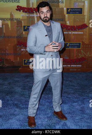 WESTWOOD, LOS ANGELES, CA, USA - DECEMBER 01: Actor Jake Johnson arrives at the World Premiere Of Sony Pictures Animation And Marvel's 'Spider-Man: Into The Spider-Verse' held at the Regency Village Theatre on December 1, 2018 in Westwood, Los Angeles, California, United States. (Photo by Xavier Collin/Image Press Agency) Stock Photo