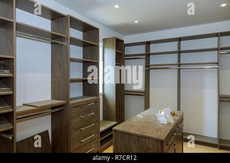 Large wardrobe closet, with empty shelves. Stock Photo