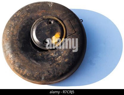 Rusty old used LPG cylinder on isolated background Stock Photo