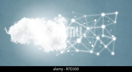 Lines and dots as networking idea drawn on cement background Stock Photo