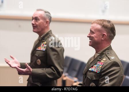 U.S. Marine Corps Gen. Joseph F. Dunford, Jr., chairman of the Joint Chiefs of Staff, speaks before an award ceremony for U.S. Marine Col. Philippe ‘Boz’ Rogers, U.S. Military Delegation to the North Atlantic Treaty Organization (NATO) Chief of Staff, during a Military Committee in Chiefs of Defense (MC/CS) Session at NATO Headquarters, May 17, 2017. The Chiefs of Defense meet to discuss Afghanistan, countering terrorism and other NATO operations and missions to provide the North Atlantic Council with consensus-based military advice on how to best meet global security challenges. (DoD Stock Photo