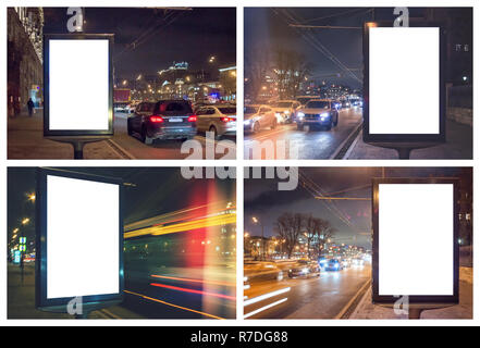 Set of blank lightbox at night with car lights in motion blur Stock Photo