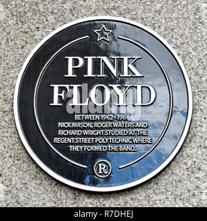 Pink Floyd English rock music band plaque on wall of Regent Street Polytechnic in London as students the group formed the band in 1960s England UK Stock Photo