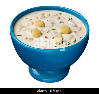 New England Clam Chowder with Oyster Crackers Stock Photo